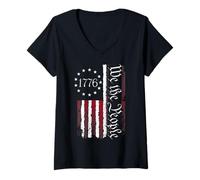 Womens 1776 Betsy Ross Flag 13-Star Ring Vintage USA Flag V-Neck T-Shirt