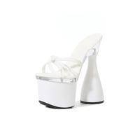 Women's 17cm Chunky Heel Platform Sandals - Comfort Height Increase for Date Night, Wedding Guest, Vacation Beach,White,2.5 UK