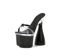 Women's 17cm Chunky Heel Platform Sandals - Comfort Height Increase for Date Night, Wedding Guest, Vacation Beach,Black,2.5 UK