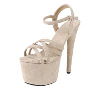 Women's 17cm High Heels | Platform Sandals with Ankle Straps | Extreme Heels with Anti-Slip Sole for Club Queens & Stage Artists,Off White,7.5 UK