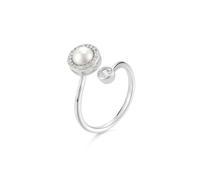 Women's 18 Carat White Gold 750 Wedding Anniversary Ring Pearl, Size H 1/2