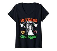 Women's 18 Years of Being Mr Right 18th Wedding Anniversary Husband V-Neck T-Shirt
