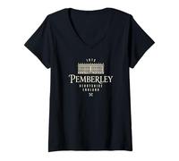 Women's 1813 Pemberley Derbyshire England Cream Print V-Neck T-Shirt