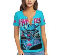 Women's 182 Rock Band BlinkS Sexy V-Neck Shirt Multi-Sided Graphic T-Shirt Summer Loose Fit Short Sleeve-Tee Multicoloured M