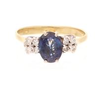 Women's 18Carat Yellow Gold Sapphire Solitaire w/Diamond Accents Ring (Size J 1/2) 5x7mm Head | Luxury Ladies Ring
