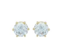 Women's 18K 750 Gold Earrings 6-Prong Solitaire Round White Moissanite