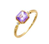 Women's 18K 750 Gold Simple Promise Rings 4-Prong Amethyst, Size P 1/2