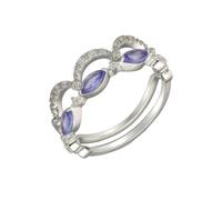 Women's 18K 750 White Gold 2Pcs Rings Wedding Wave Ring Set, Size S 1/2