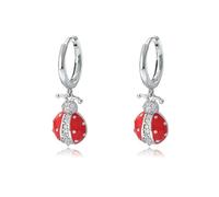 Women's 18K 750 White Gold Ladybug Earrings Round White Diamond