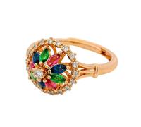 Women's 18K Au750 Gold Floral Wedding Bands Rings Tourmaline , Size J 1/2