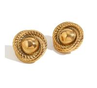 Women's 18K Gold Plated Cable Knit Earrings Stainless Steel Vintage Inspired Button Earstuds Minimalist Jewelry Gift