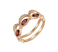 Women's 18K Rose Gold 2Pcs Simple Engagement Rings Granat, Size N 1/2