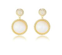 Women's 18K White Gold Classic Round Earrings Diamond & Shell