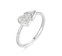 Women's 18K White Gold Double Heart Wedding Promise Rings, Size Q 1/2