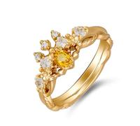 Women's 18K Yellow Gold 2Pcs Engagement Rings Jewelry Citrine, Size R 1/2