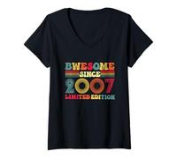 Womens 18th Birthday Awesome Since 2007 Vintage V-Neck T-Shirt