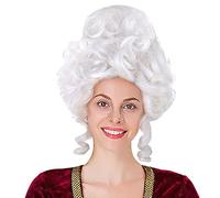 Women's 18th Century Colonial Wig Victorian Marie Antoinette Queen Cosplay Halloween Curly Wave Hair with Cap (Queen, 11-White)