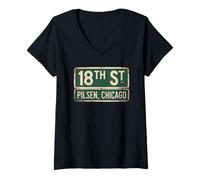 Womens 18th Street Pilsen Chicago Neighborhood Pride Illinois V-Neck T-Shirt