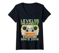 Womens 19 Year Old Level 19th Unlocked Birthday Gamer Since 2006 V-Neck T-Shirt