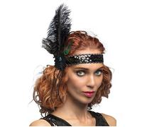 Womens 1920s Black Sequin Flapper Girl Fancy Dress Peacock Feather Headband