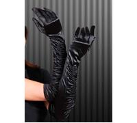 Womens 1920s Flapper Girl Long Black Ruched Satin Gloves Ladies 20s Charleston