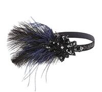 Women's 1920s Flapper Headband Black Feather Headpiece Rhinestone Hair Band Cocktail Accessories for Women (Black, One Size)