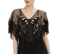 Women's 1920s Shawl,Long Fringed Evening Cape Vintage Flapper Cover Up Retro Wraps Scarf Cover Up Weddings Bridal Bridesmaids Proms & Parties Sequin Beaded Party Shawl 1920s (0324A-B, One Size)