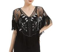 Women's 1920s Shawl,Long Fringed Evening Cape Vintage Flapper Cover Up Retro Wraps Scarf Cover Up Weddings Bridal Bridesmaids Proms & Parties Sequin Beaded Party Shawl 1920s (0324A-A, One Size)