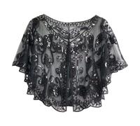 Women's 1920s Shawl Sequin Beaded Art Deco Evening Cape Party Bridal Shawl Shiny Women Evening Cape Flapper Cover Up Vintage Bolero Wraps Sparkly Sheer Mesh Wedding Shawls for Women (Black, One Size)