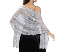 Women's 1920s Shawl,Vintage Shawl Bolero Wraps Bolero Sequin Cape Shrug Wrap Harlem Nights Costumes Evening Shawls Wedding Shawl Great Outfits Bridal Cover Up (kr-uk-A-Silver, One Size)