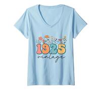 Womens 1925 Vintage 99th Birthday Wildflowers 1925 Floral Women V-Neck T-Shirt