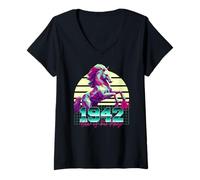 Womens 1942 Year of the Horse 80s Retro Vaporwave Chinese Zodiac V-Neck T-Shirt