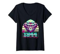 Womens 1944 Year of The Monkey 80s Retro Vaporwave Chinese Zodiac V-Neck T-Shirt