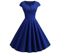 Women's 1950s Audrey Hepburn Vintage Rockabilly Tea Dress - A-Line Swing Cocktail Party Short Sleeve Retro Flowy Pleated Dance Gown