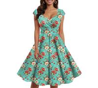 Women's 1950s Retro Vintage Dresses Elegant 3/4 Sleeve Square a Line Neck Vintage Cocktail Wedding Guest Bodycon Prom Plus Size Tea Party Dresses for Woman Long 50s Floral Lace Retro (Mint Green, M)