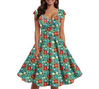 Women's 1950s Retro Vintage Dresses Elegant 3/4 Sleeve Square a Line Neck Vintage Cocktail Wedding Guest Bodycon Prom Plus Size Tea Party Dresses for Woman Long 50s Floral Lace Retro (Dark Green, M)