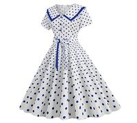 Women's 1950s Retro Vintage Dresses Elegant Sleeveless Spaghetti Strap Ruched Slit a Line Swing Dress 50s Dresses for Women Cotton Dress Vintage Sleeveless Solid Floral Ruched that Stomach (Blue, L)