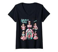 Womens 1950s Rock N Roll Diner Jukebox V-Neck T-Shirt