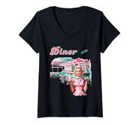 Womens 1950s Rock N Roll Diner V-Neck T-Shirt