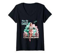 Womens 1950s Rock N Roll Diner V-Neck T-Shirt