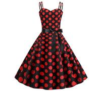 Women's 1950s Style Polka Dot Strappy Neck Cocktail Dress for Elegant Swing on Festive Occasions, red, L