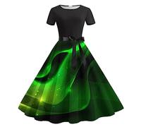 Womens 1950s Vintage Dress Round Neck Short Sleeve Rockabilly Midi Dress Retro Swing Victorian Tea Party A-Line Dress Audrey Hepburn 50's 60's Party Evening Dress
