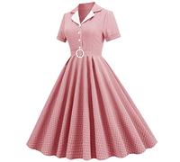 Women's 1950S Vintage Dresses A-Line Dress Collared Short Sleeve V-Neck Collar Cardigan Stretch Dress Audrey Hepburn 50'S 60'S Party Dance Gown Wedding Prom Dress with Belt