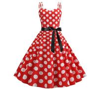 Womens 1950s Vintage Polka Dots Dress Spaghetti Strap Rockabilly Midi Dress Retro Swing Princess Tea Party A-line Dress 50's 60's Party Dance Gown with Belt Sleeveless Tunic Prom Dress Party Dresses