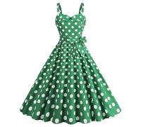 Womens 1950s Vintage Polka Dots Dress Spaghetti Strap Rockabilly Midi Retro Swing Princess Tea Party A-line Audrey Hepburn 50's 60's Dance Gown