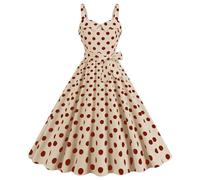 Womens 1950s Vintage Polka Dots Dress Spaghetti Strap Rockabilly Midi Retro Swing Princess Tea Party A-line Audrey Hepburn 50's 60's Dance Gown