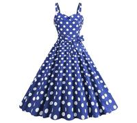 Womens 1950s Vintage Polka Dots Dress Spaghetti Strap Rockabilly Midi Retro Swing Princess Tea Party A-line Audrey Hepburn 50's 60's Dance Gown