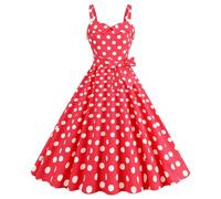 Womens 1950s Vintage Polka Dots Dress Spaghetti Strap Rockabilly Midi Retro Swing Princess Tea Party A-line Audrey Hepburn 50's 60's Dance Gown