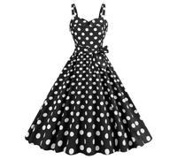 Womens 1950s Vintage Polka Dots Dress Spaghetti Strap Rockabilly Midi Retro Swing Princess Tea Party A-line Audrey Hepburn 50's 60's Dance Gown