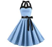 Women's 1950s Vintage Rockabilly Dress A Line Swing Cocktail Party Dress Halter Neck Wrap Sleeveless Retro Polka Dot Dresses Pleated Floaty Tea Dress Audrey Hepburn 50s 60s Dance Gown with Belt